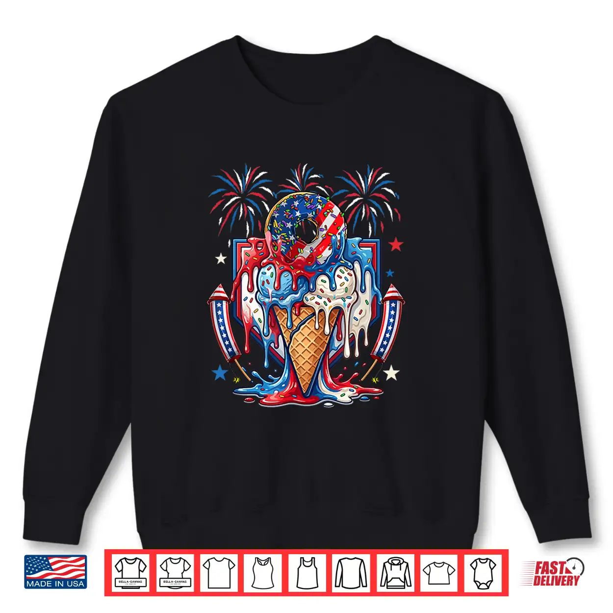 Donut Ice Cream Dripped 4Th July Us Flag Patriotic Kids Shirt Donut Ice Cream Dripped 4Th July Us Flag Patriotic Kids Shirt