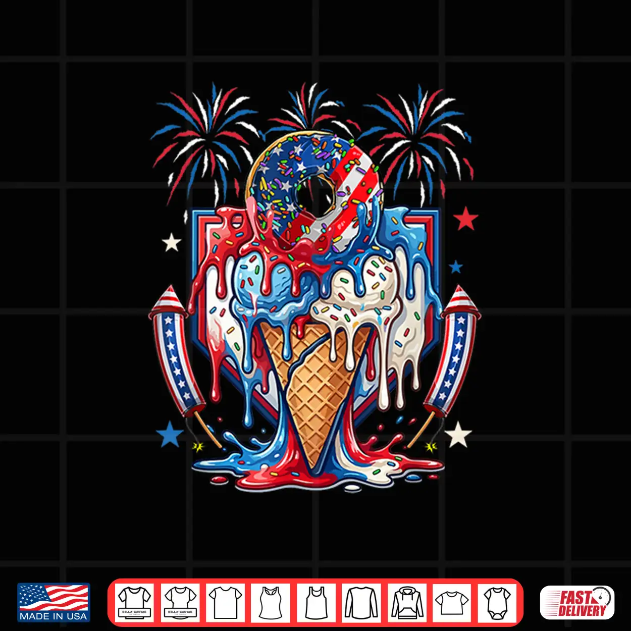 Donut Ice Cream Dripped 4Th July Us Flag Patriotic Kids Shirt Donut Ice Cream Dripped 4Th July Us Flag Patriotic Kids Shirt