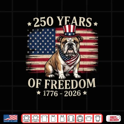 Design English Bulldog 250 Years of Freedom USA Flag 4th July Shirt