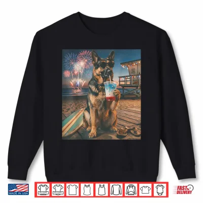 Sweatshirt Funny German Shepherd Patriotic Beach Fireworks Dog Art Shirt