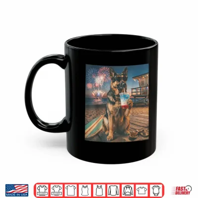 Mug Funny German Shepherd Patriotic Beach Fireworks Dog Art Shirt