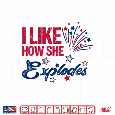 Design Mens 4th of July I Like How She Explodes Fireworks Funny Couple Performance Shirt