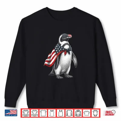 Sweatshirt Penguin 4th of July US American Flag Patriotic Shirt