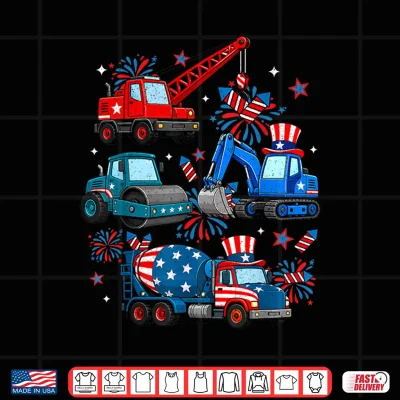 4Th Of July Construction Truck Usa Patriotic Toddler Boys Shirt 3 Design 4th of July Construction Truck USA Patriotic Toddler Boys Shirt