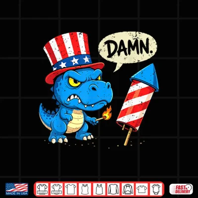 Design Funny Damn TRex Dinosaur Firecracker Firework Fourth of July Shirt