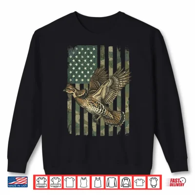 Sweatshirt Mens Ruffed Grouse USA Flag 4th of July Hunter Performance Shirt