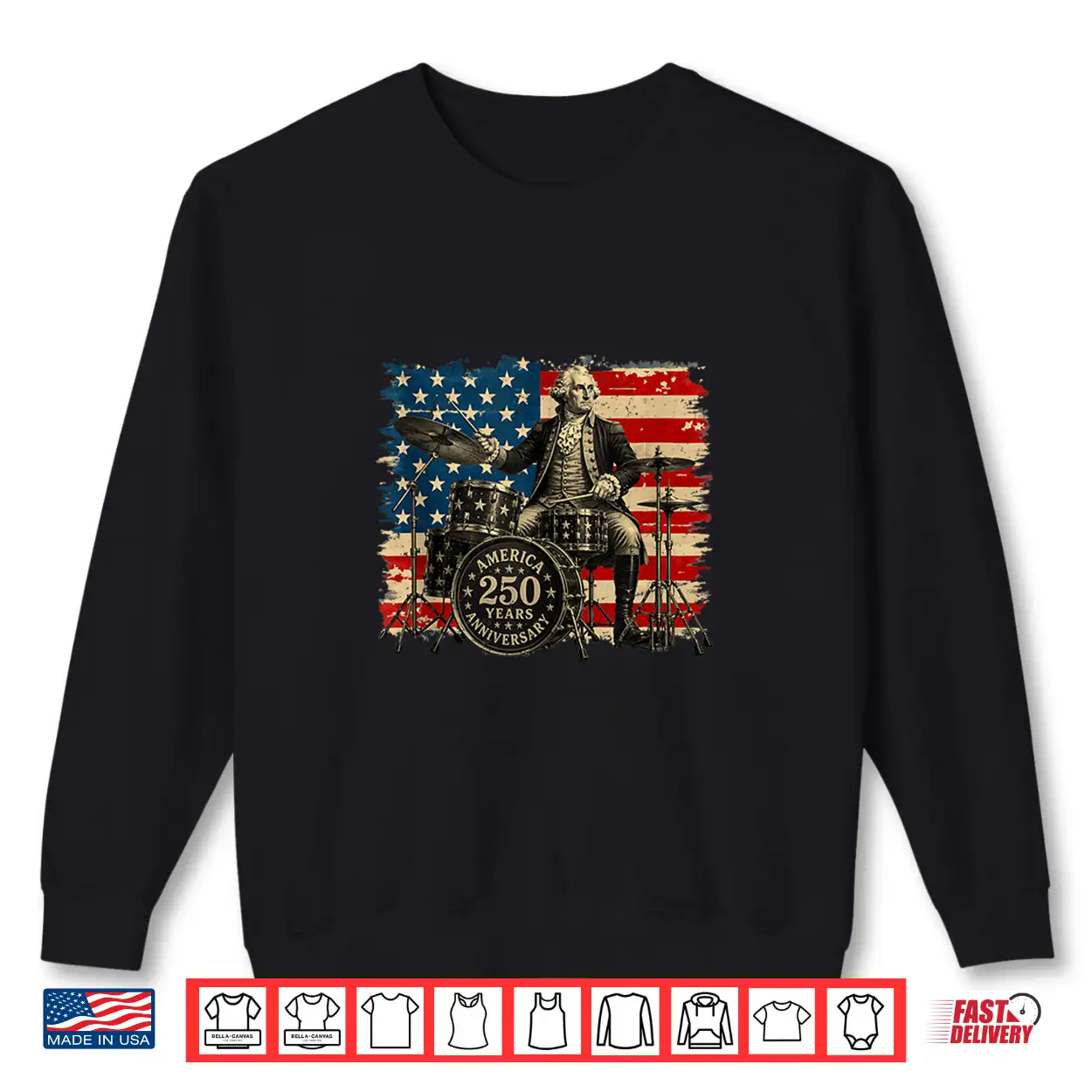 250 American Years Anniversary Washington Playing Drums Shirt 250 American Years Anniversary Washington Playing Drums Shirt