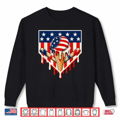 Sweatshirt Baseball Ice Cream Drip Crossed Bats USA Flag 4th of July Shirt
