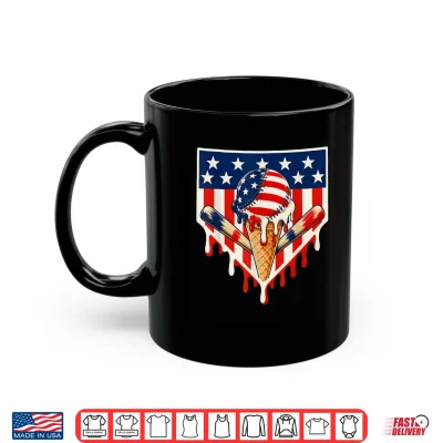 Mug Baseball Ice Cream Drip Crossed Bats USA Flag 4th of July Shirt