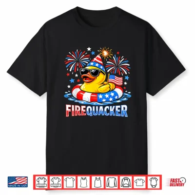 Firequacker Funny 4Th Of July Patriotic Duck Fireworks Shirt