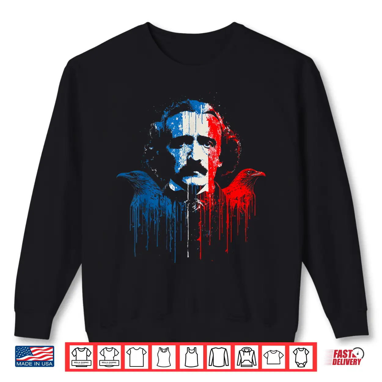Edgar Allan Poe Horror Fiction American Flag Usa Drip Shirt Edgar Allan Poe Horror Fiction American Flag Usa Drip Shirt