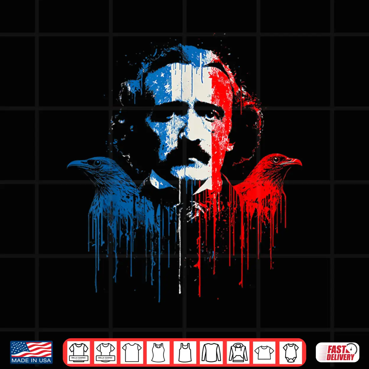 Edgar Allan Poe Horror Fiction American Flag Usa Drip Shirt Edgar Allan Poe Horror Fiction American Flag Usa Drip Shirt