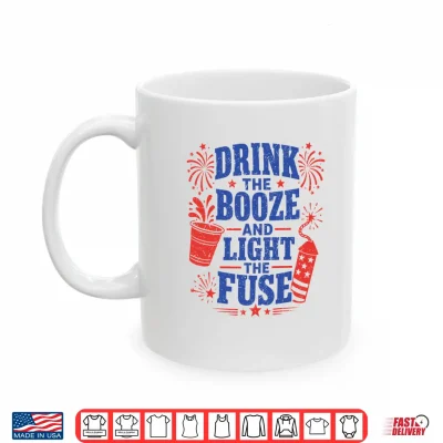 Mug Mens Drink the Booze Light the Fuse 4th of July Fireworks Performance Shirt