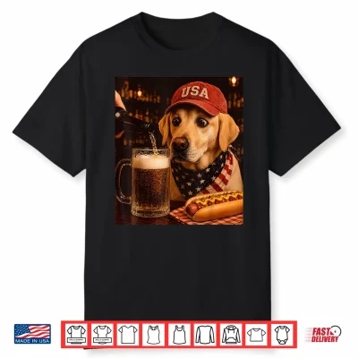Vintage Yellow Labrador Retriever Drinking Beer 4Th Of July Shirt
