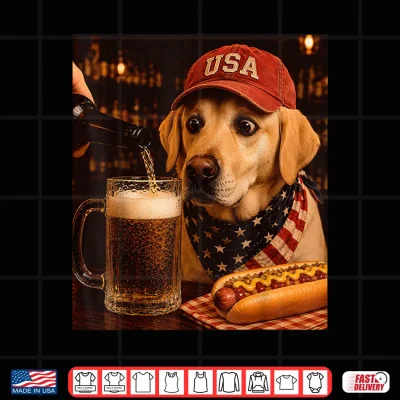 Design Vintage Yellow Labrador Retriever Drinking Beer 4th of July Shirt