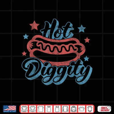 Design American Hot Diggity Hotdog BBQ 4th of July USA Hot Dog Shirt