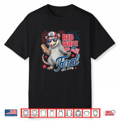 Red White And Feral Usa Possum 4Th Of July Merica Men Kids Shirt