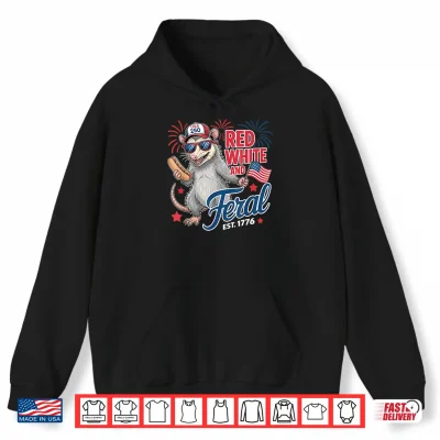 Hoodie Red White and Feral USA Possum 4th of July Merica Men Kids Shirt