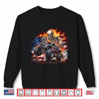 Patriotic Monster Truck Skeleton American Flag 4Th Of July Shirt 2 Sweatshirt Patriotic Monster Truck Skeleton American Flag 4th of July Shirt
