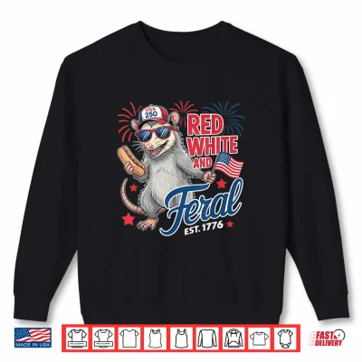 Sweatshirt Red White and Feral USA Possum 4th of July Merica Men Kids Shirt