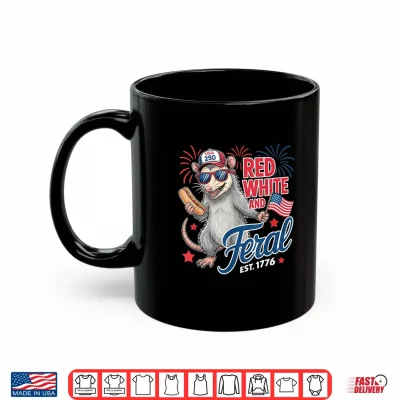 Mug Red White and Feral USA Possum 4th of July Merica Men Kids Shirt