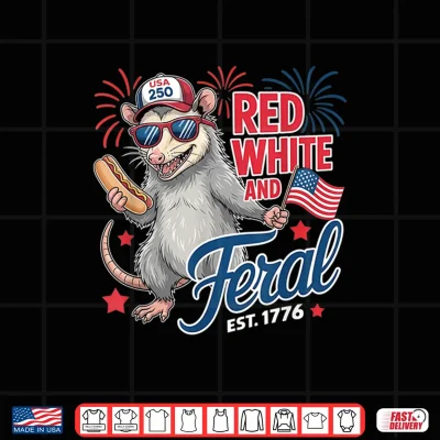 Design Red White and Feral USA Possum 4th of July Merica Men Kids Shirt