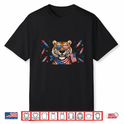 Funny Tiger American Usa Flag Memorial Day 4Th Of July Shirt