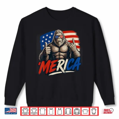 Sweatshirt Bigfoot Merica Rock Thumbs Up American Flag 4th of July Shirt