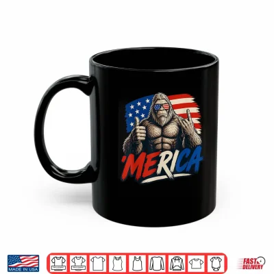 Mug Bigfoot Merica Rock Thumbs Up American Flag 4th of July Shirt