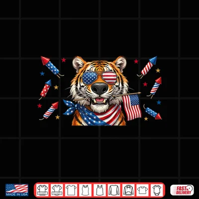 Design Funny Tiger American USA Flag Memorial Day 4th of July Shirt