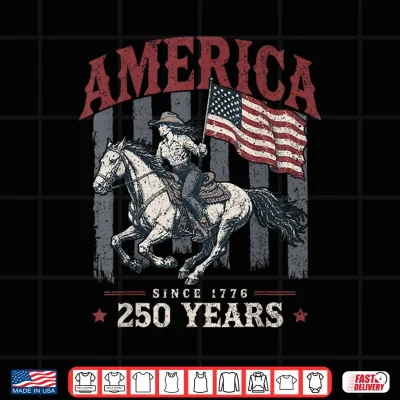 Design America 250 Years Cowgirl Riding Horse US Flag 1776 Shirt