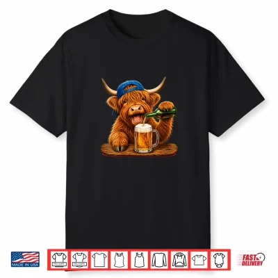 Highland Cow Drinking Beer Funny Animal Meme Lovers Men Shirt
