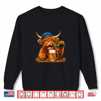 Sweatshirt Highland Cow Drinking Beer Funny Animal Meme Lovers Men Shirt