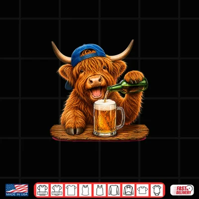 Design Highland Cow Drinking Beer Funny Animal Meme Lovers Men Shirt