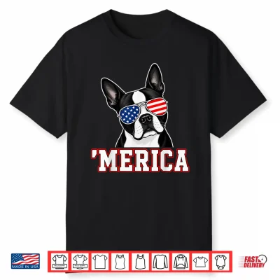 Merica Boston Terrier Patriotic Usa Flag Sunglasses Dog Shirt