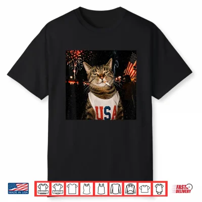 Patriotic Smoking Cat Usa 4Th Of July Funny Cat Lover Shirt