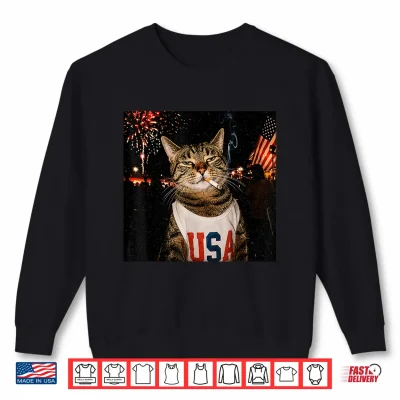 Sweatshirt Patriotic Smoking Cat USA 4th of July Funny Cat Lover Shirt