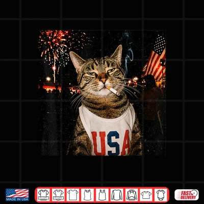 Design Patriotic Smoking Cat USA 4th of July Funny Cat Lover Shirt