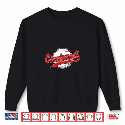 Sweatshirt Cincinnati Tee Vintage Baseball Throwback Retro Design Shirt