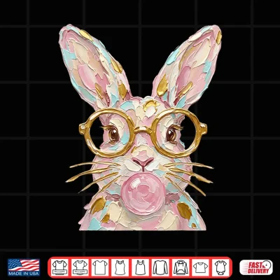 Design Cute Easter Bunny Rabbit Bubblegum Brushstroke Boy Girl Kid Shirt
