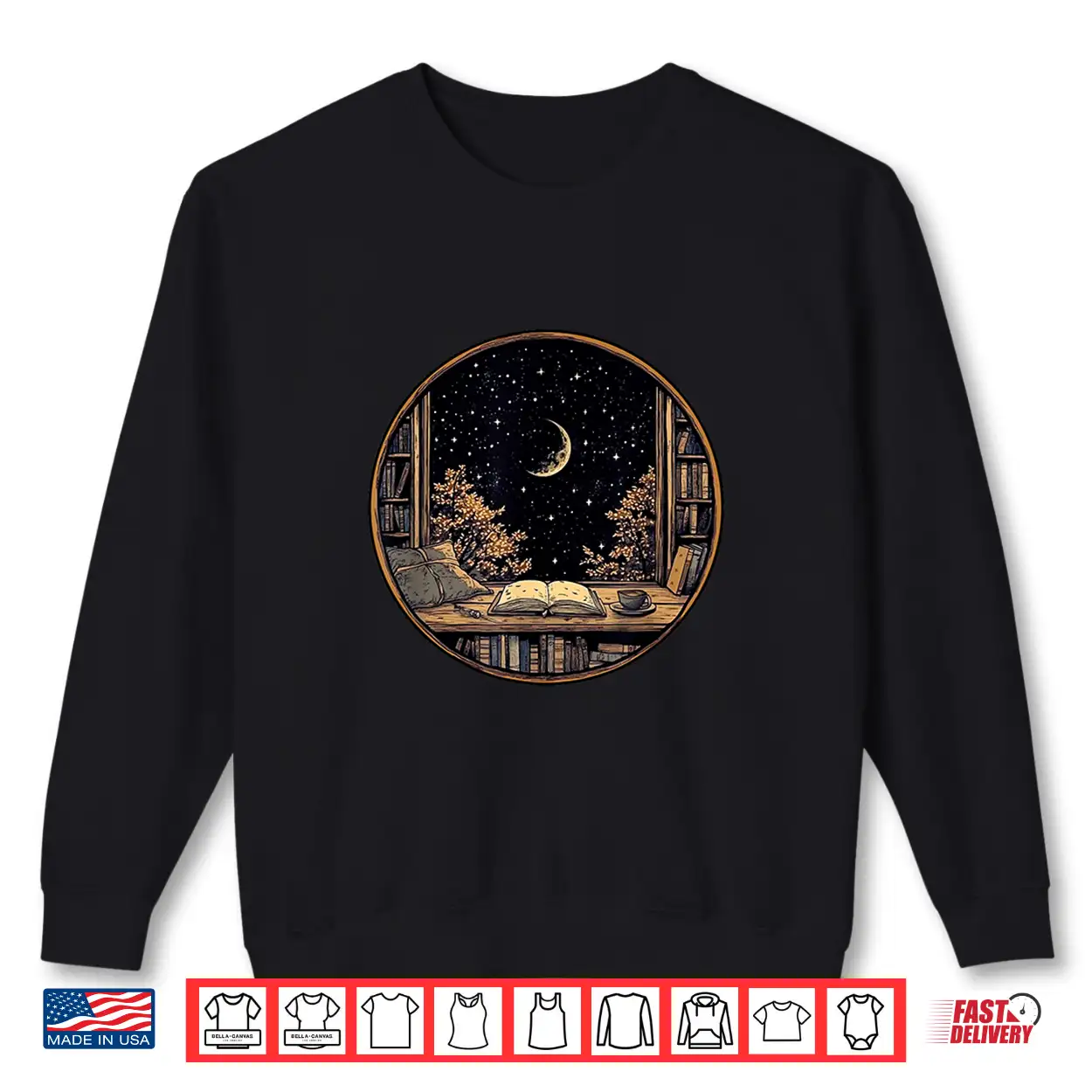 Moon Book Bookshelf Library Coffee Cup Star Stars Pattern Shirt Moon Book Bookshelf Library Coffee Cup Star Stars Pattern Shirt