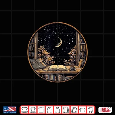Moon Book Bookshelf Library Coffee Cup Star Stars Pattern Shirt 4 Design Moon Book Bookshelf Library Coffee Cup Star Stars Pattern Shirt