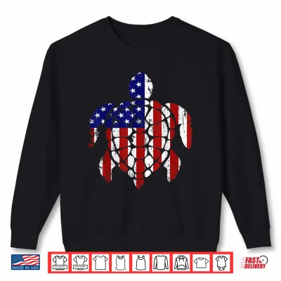 Sweatshirt Sea Turtle 4th of July American USA Flag Patriotic Gift Shirt