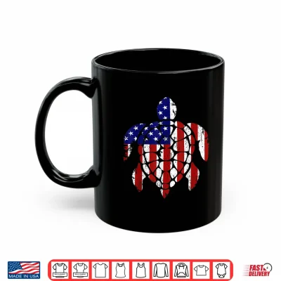 Mug Sea Turtle 4th of July American USA Flag Patriotic Gift Shirt
