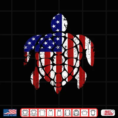 Design Sea Turtle 4th of July American USA Flag Patriotic Gift Shirt