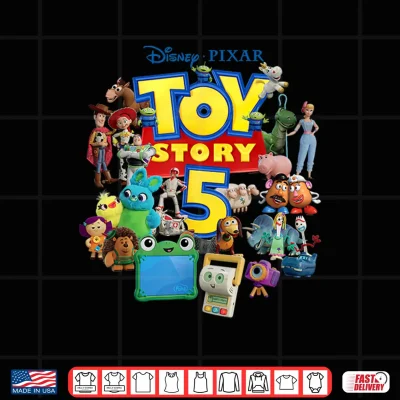 Design Disney and Pixars Toy Story 5 Logo Character Collection Shirt