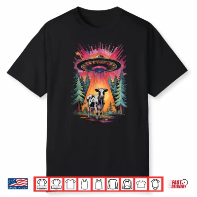 Funny Vintage Retro Graphic Alien Ufo Cow Abduction Believe Shirt