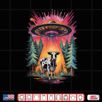 Design Funny Vintage Retro Graphic Alien UFO Cow Abduction BELIEVE Shirt