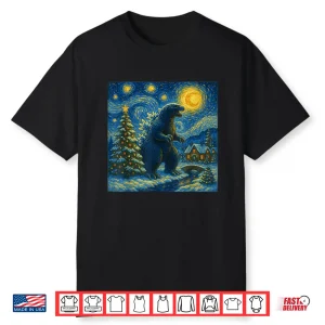 Kaiju Christmas Van Gogh Starry Night Japanese Monster Shirt