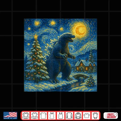 Kaiju Christmas Van Gogh Starry Night Japanese Monster Shirt 4 Design Kaiju Christmas Van Gogh Starry Night Japanese Monster Shirt
